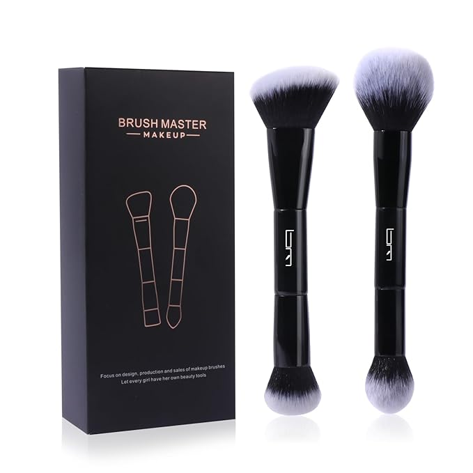 2Pcs Duo End Makeup Brushes, Foundation, Powder, Contour, Concealer, eye makeup Brush, Double-ended Multi-functional Synthetic Cosmetic Tools Makeup Brushes(Black)-GlimoraGlow