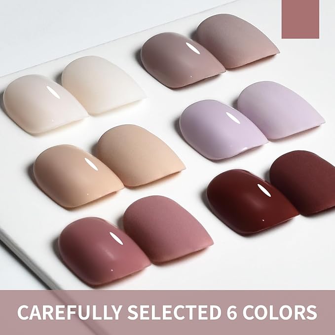 JODSONE 10ml Nude Pink Gel Nail Polish Set 6Colors Long Lasting Neutral Brown Red Purple Nail Polish Lacquer Glossy Art for Nail and Salon Need U V Lamp-GlimoraGlow