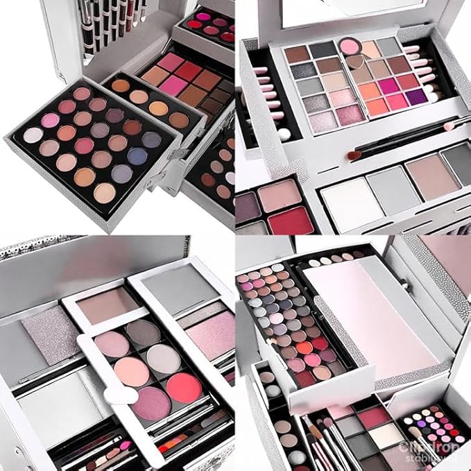 132 Colors All In One Ultimate Color Makeup Kit: Carry All Trunk with Cosmetic Contouring Palette, Concealer, Face Powder, Lip Gloss, Blusher, Contour Shade, Eye Liner, and Eyebrow Powder.-GlimoraGlow