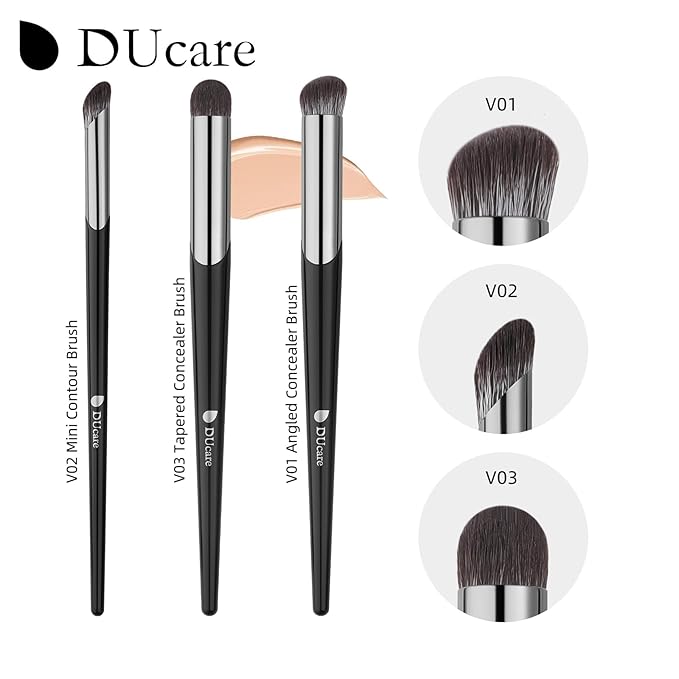DUcare Tapered Small Concealer Brush Under Eye, Nose Contour Brush Mini Makeup Brushes Ideal for Liquid, Cream, and Powder Concealer(V03)-GlimoraGlow