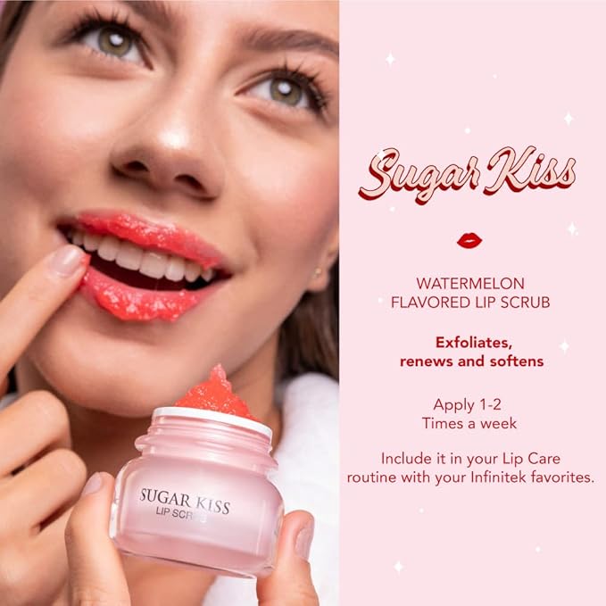 Infinitek Paris Sugar Kiss Watermelon Flavored Lip Scrub 2.4 oz / 68 g - Hydrating Lip Balm, Scrubber Exfoliator, Lip Mask, Lip Repair Treatment & Lightening Exfoliator for Dark Lips-GlimoraGlow
