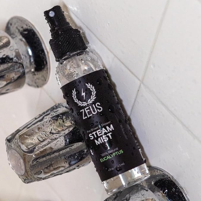 ZEUS 100% Natural Eucalyptus Oil Steam Mist, Aromatherapy Spray for Shower, Sauna, Bath & Pre-Shave, Nasal Relief & Spa-Inspired Refreshment (Made in USA) 4 oz.-GlimoraGlow