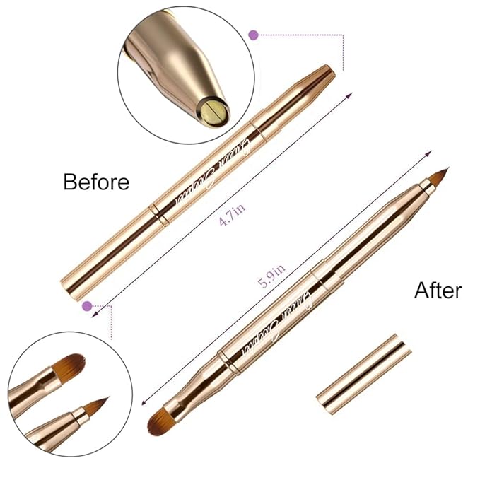 Retractable Dual End Lip Brush Concealer Brush with Cap, Lipstick Eyeshadow Foundation Makeup Brushes Gold, Black, Purple-GlimoraGlow
