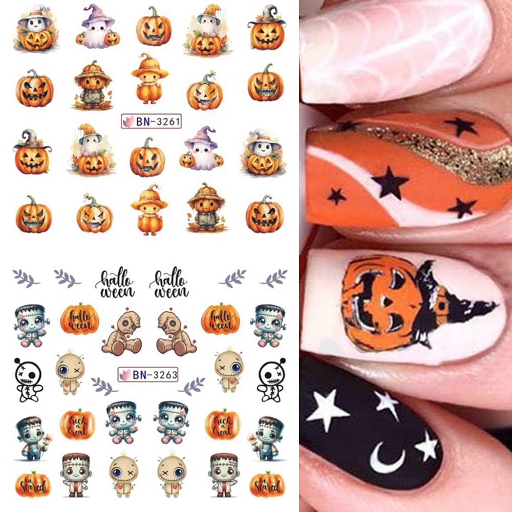 12 Sheets Halloween Nail Art Stickers Pink Pumpkin Water Transfer Nail Decals Cute Ghost Spider Skeleton Acrylic Nail Stickers for Women DIY Manicure Tips Halloween Nail Art Decorations Supplies-GlimoraGlow