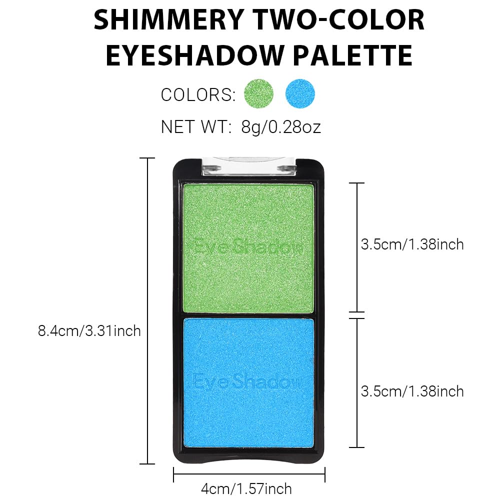 2 colors eye shadow makeup palette, Blue & Green Eyeshadows Halloween Birthday Party Wear, high pigment eye, matte & shimmer metal eye shadow powder, Blendable, Ultra-Pigmented(02)-GlimoraGlow