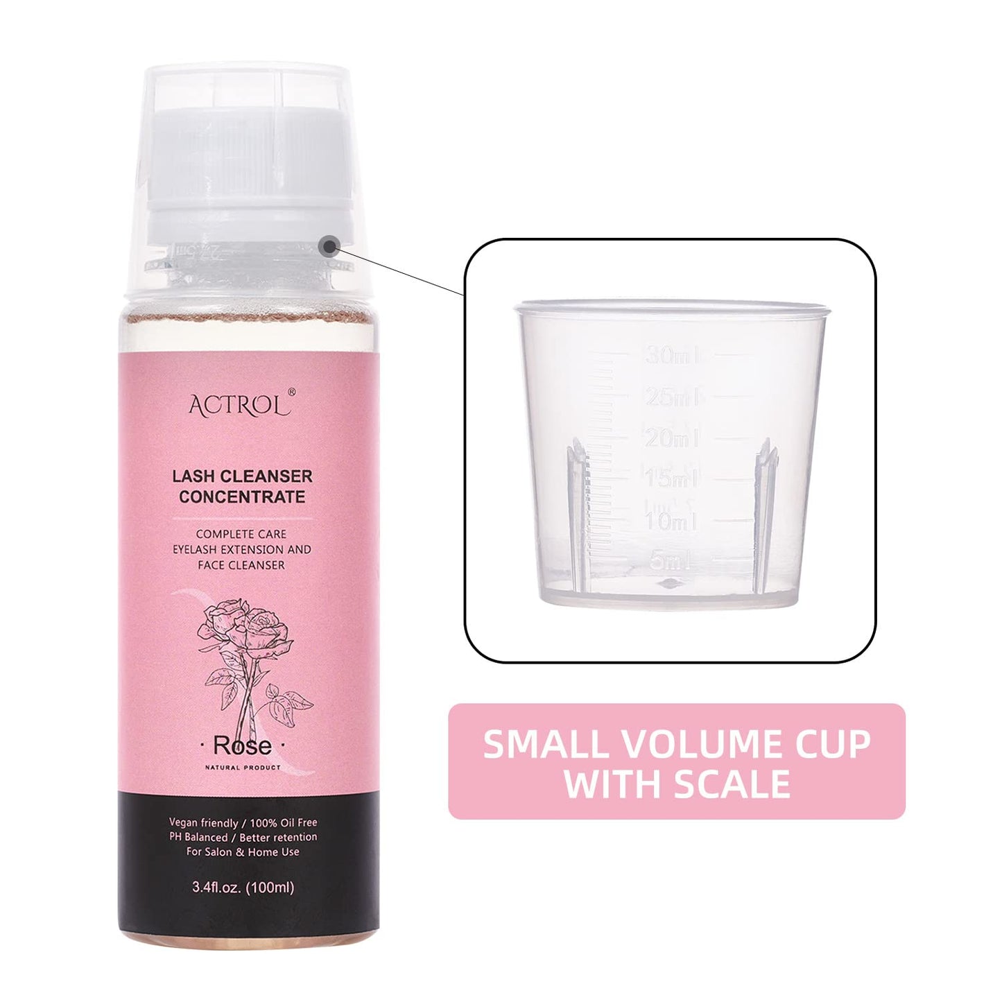 Eyelash Shampoo Concentrate 100ml Lash Extensions Cleanser Concentrate Rose Natural Foaming Shampoo Wash for Extensions Lashes with Salon Home Care-Makes 60ml Bottles-GlimoraGlow