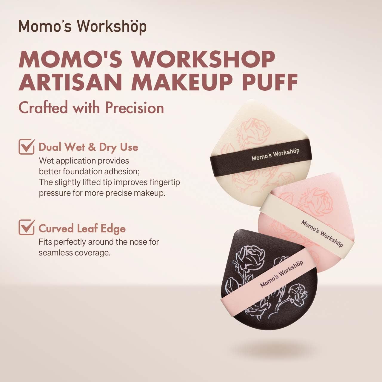 Makeup Sponge Set, Hydropolyurethane Sponges, Dry/Wet Use with Lychee-Pattern PU Leather, Expands 1.3x, for Full/Sheer Coverage Finish,3pcs Beauty Puffs &Storage Case-GlimoraGlow