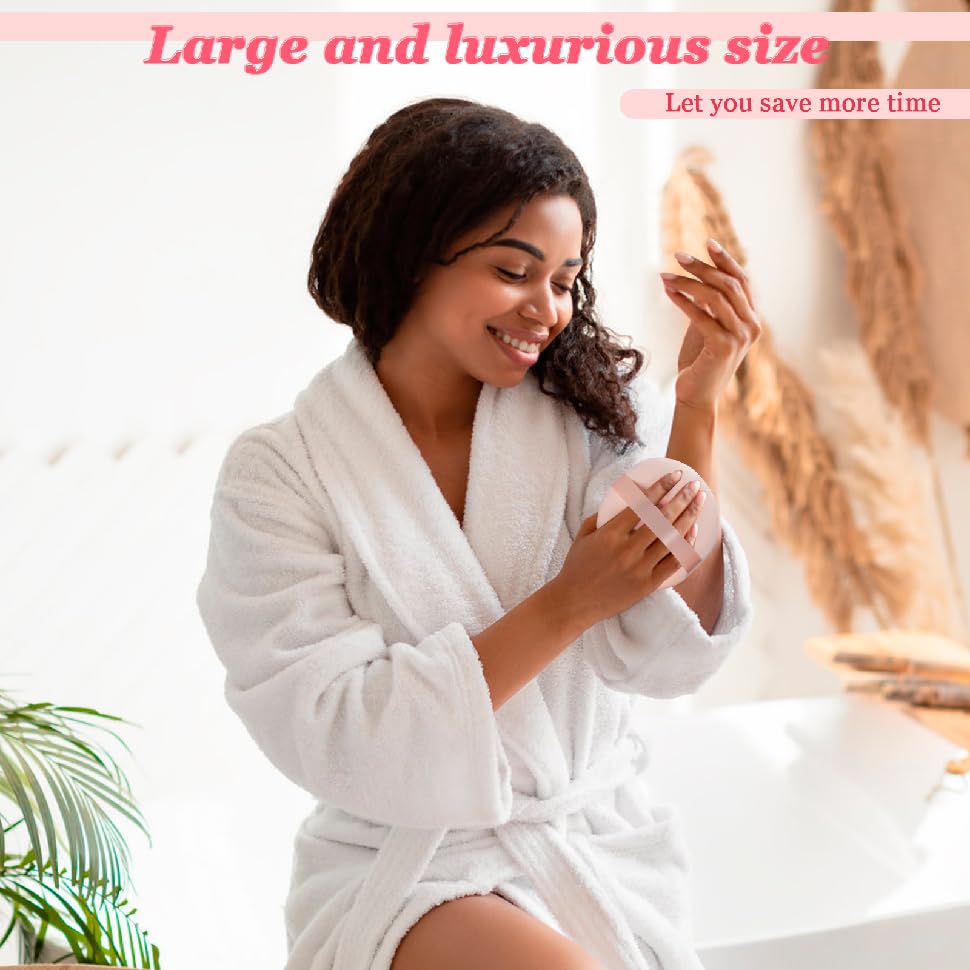 2Pcs Extra Large Body Powder Puff & Luxury 6" Glass Jar Dusting Powder Container with Puff for Women Bath Powder Puffs Perfect for Talcum or Loose Powder (Beige 6" Only Puff)-GlimoraGlow