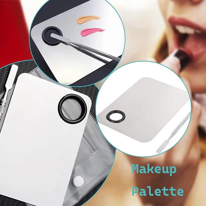 2 in 1 Makeup Mixing Palette Set with Spatula - Stainless Steel Foundation Accessories and Mixing Tools for Cosmetic, Nail Art, Lipstick-GlimoraGlow