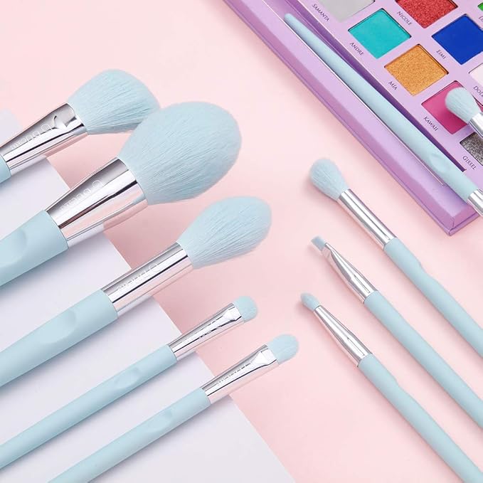 DUcare Makeup Brushes with Holder - 10Pcs Professional Synthetic Make Up Brushes Set for Blush Concealer Foundation Bronzer Powder Eyebrow Contour Eyeshadow Blending Makeup Brush Set, Ice Lake Blue-GlimoraGlow