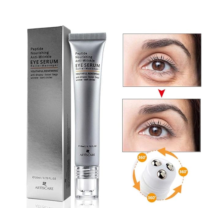 Eye Peptide Serum Eye Massage Roller Nourishing Relieve Loose Eye Bags Dark Circles Eye Skin Care Under Eye Cream for Fine Wrinkles and Puffiness Daily Skincare(Nourishing Grey)-GlimoraGlow