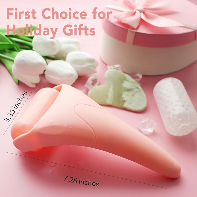 huefull Ice Roller for Face with 2 Rollers and Gua Sha Facial Tools, Face Roller for Self Care, Guasha Tool for Face, Puffiness Relief, Skin Care Gifts for Woman Men, Self Care Gifts-GlimoraGlow