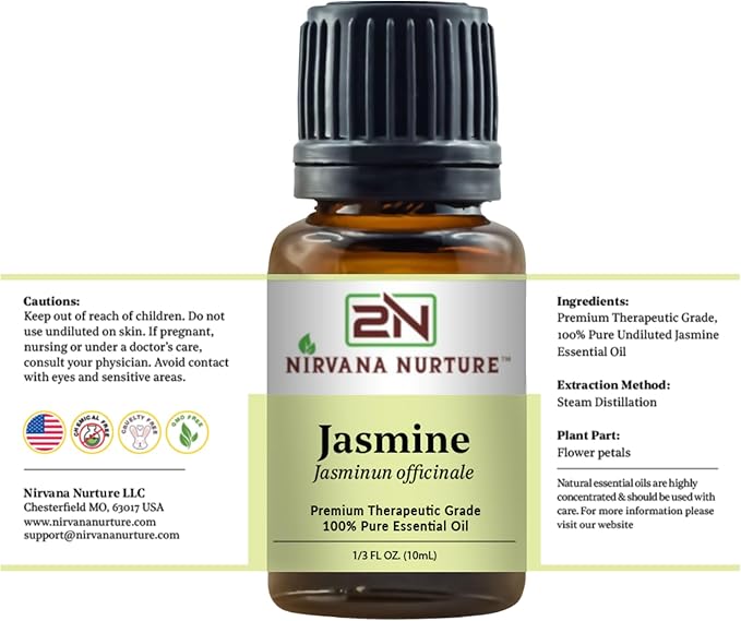 Jasmine Essential Oil 100% Pure Premium Therapeutic Grade, Undiluted - Aromatherapy Diffuser for Calm and Relaxation, Skin Care, Hair Care-GlimoraGlow