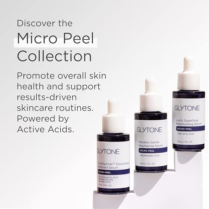 Glytone Micro-Peel Lactic Superficial Retexturizing Serum | Anti-Aging AHA Exfoliating Serum for Face with 10% Lactic Acid | Hydrates, Brightens & Reduces Wrinkles | Paraben-Free - 1 Fl oz-GlimoraGlow