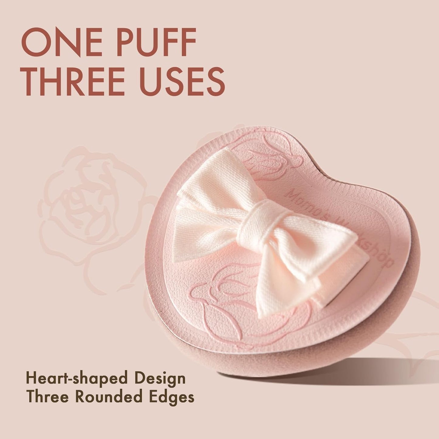 Heart-Shaped Makeup Sponge,Firm Bounce Rubycell, Foundation Sponge with Bow Tie Strap, for Precision Blending of Concealer/Cream Products, 3-Colors,Travel Friendly & Reusable & Storage Case-GlimoraGlow