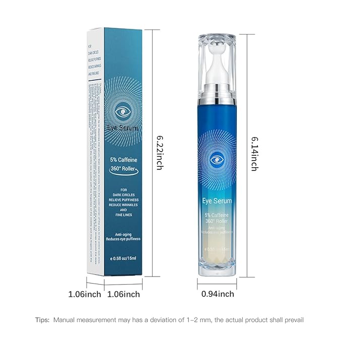 Eye Serum with Roller ball, 15 ML Eye Cream for Dark Circles and Puffiness, Anti-Aging Under Eye Roller Cream Reduce Wrinkles and fine lines-GlimoraGlow