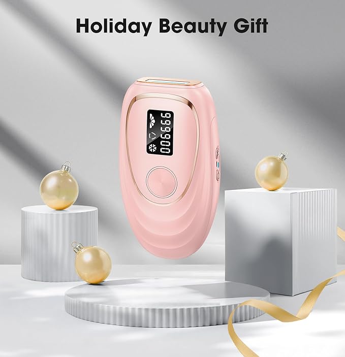 IPL Laser Hair Removal Device for Women & Men - Home 45°F Ice-Cooling Contact for Painless & Long-Lasting Results, 86% Hair Reduction in 3 Weeks for Full Body & Bikini Line, Light Pink-GlimoraGlow