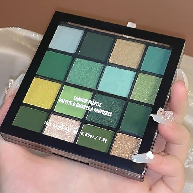16 Colors Green Olive Matte Shimmer Eyeshadow Palette for Eye Makeup,High Pigmented White Gray Eye Shadow Primers Powder Palet de sombras de ojos-GlimoraGlow