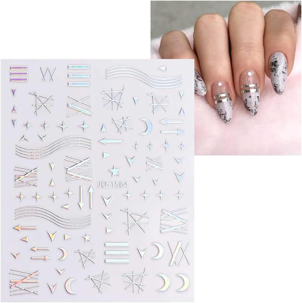 10 Sheets Aurora Nail Art Stickers 3D Pegatinas Uñas Holographic Laser Heart Star Moon Flame Nail Decals Self Adhesive Nail Stickers Nail Supplies DIY Nail Design Nail Art Decoration-GlimoraGlow