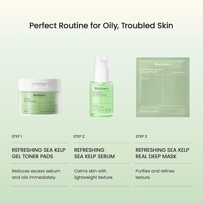 BIODANCE Refreshing Sea Kelp Serum, Oil & Sebum Control, Calming Serum for Oily & Combination Skin, Korean Skincare | 1.01 fl.oz x 1 ea-GlimoraGlow