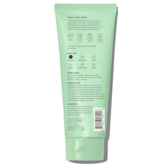 Rael Miracle Clear Face Wash – Gentle Exfoliating Cleanser with Succinic Acid & Minerals, Hydrating Formula for Daily Use, Ideal for Acne-Prone, Dry, Sensitive & Oily Skin, Vegan (5 fl oz)-GlimoraGlow