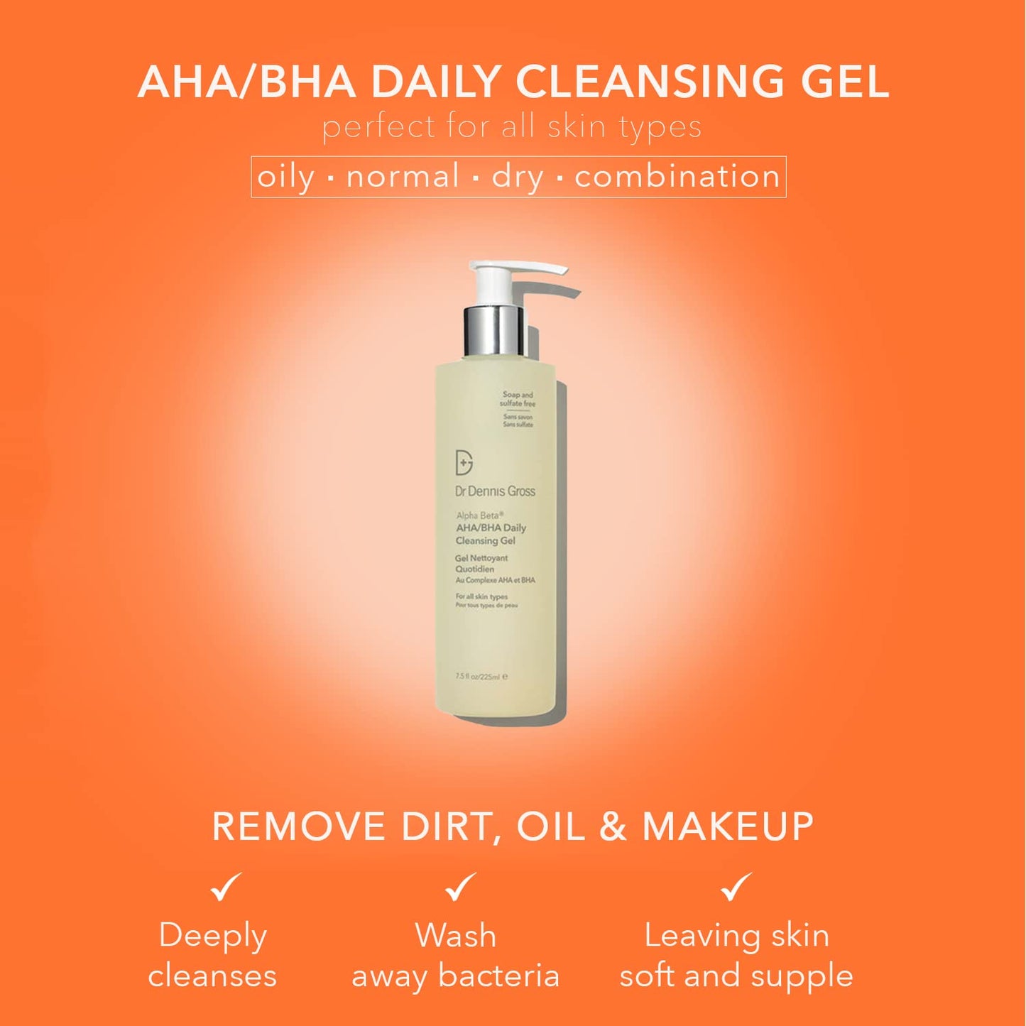 Dr. Dennis Gross Alpha Beta® AHA/BHA Daily Cleansing Gel, for Skin That is Dull, Congested and Uneven Tone & Texture (7.5 Fl Oz)-GlimoraGlow