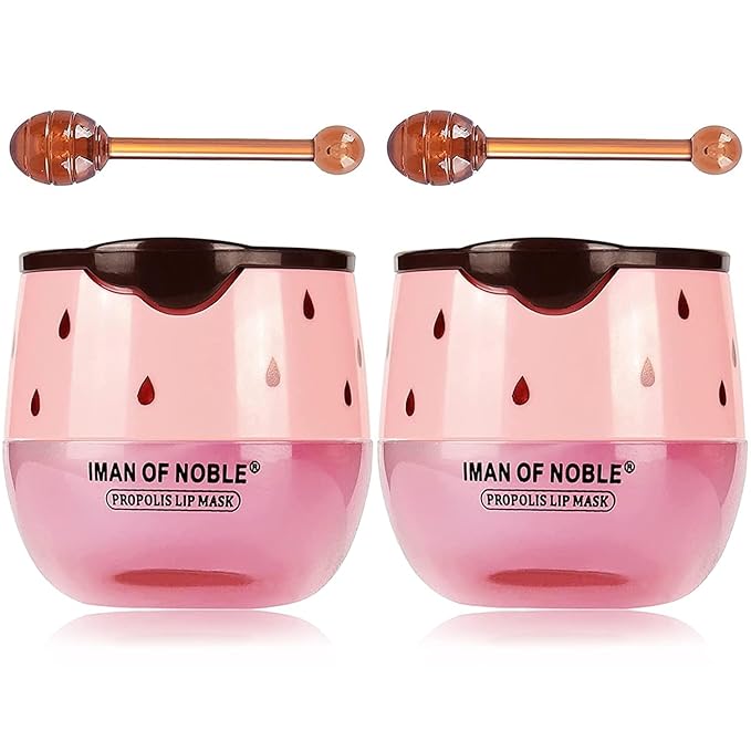 2 Pack Bee Lip Balm Honey Pot, Moisturizing Strawberry Lip Mask, Hydrating & Prevention Dry and Cracked Lip Scrubs Exfoliator Lip Sleeping Mask Reduces Lip Lines Nourishing Lip Care Mask-GlimoraGlow