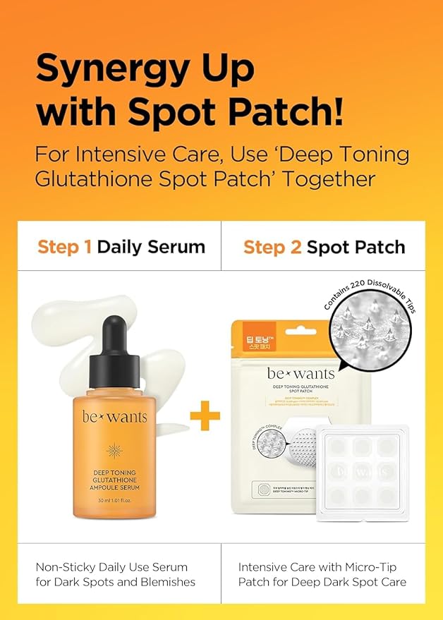 Bewants Deep Toning Glutathione Ampoule Serum | Korean Skincare with Vitamin C & Calendula Extract Oil, 1.01 fl.oz + 0.33 fl.oz (2 Pack)-GlimoraGlow