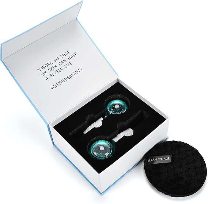 Ice Globes for Facials- Freezer Free Face Rollers with Essence for Daily Beauty Routines, Skin Massagers Globes Durable Quartz Glass for Reduce Puffiness Skin Cooling (Update Green)-GlimoraGlow