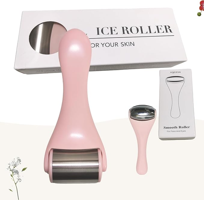 Ice Roller for Face, Ice Rollers 2 Pcs, Face Roller for Face Massager, Ice Face Roller for Wrinkles,Puffiness, Migraine Relief, Mini Eye Roller for Eyes Dark Circles (Pink)-GlimoraGlow