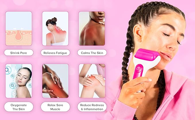 Skincare Ice Roller- Premium Facial & Eye Massage Roller with Freezer Case for Extended Cooling, Pain & Shingles Relief, Reduce Puffiness & Redness, Lymphatic Drainage, & Sun Relief-GlimoraGlow