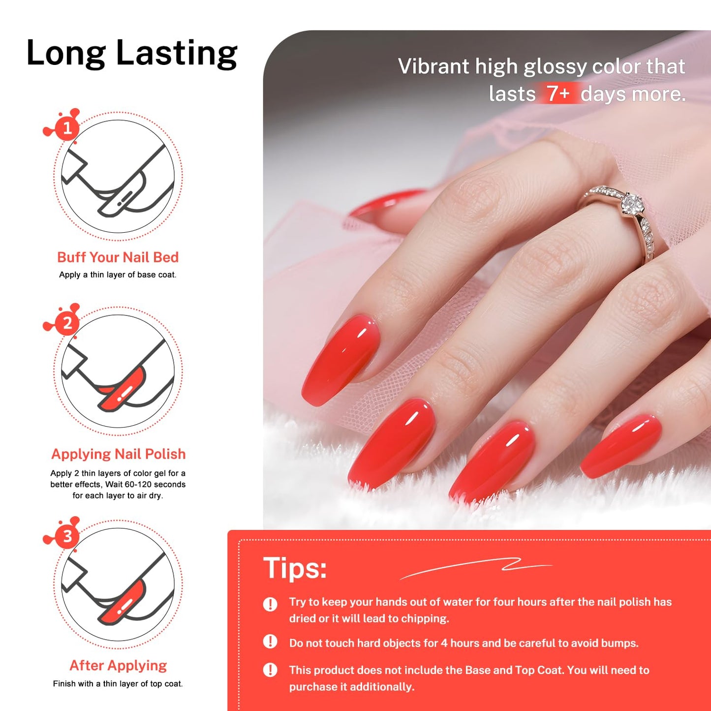 16.5ml Neon Red Nail Polish Glossy Shine Finish Large Volume Quick Dry Nail Polish, Long Lasting Shine, Fingernail Toenail Nail Art DIY Home Travel Nail Art Gift-GlimoraGlow