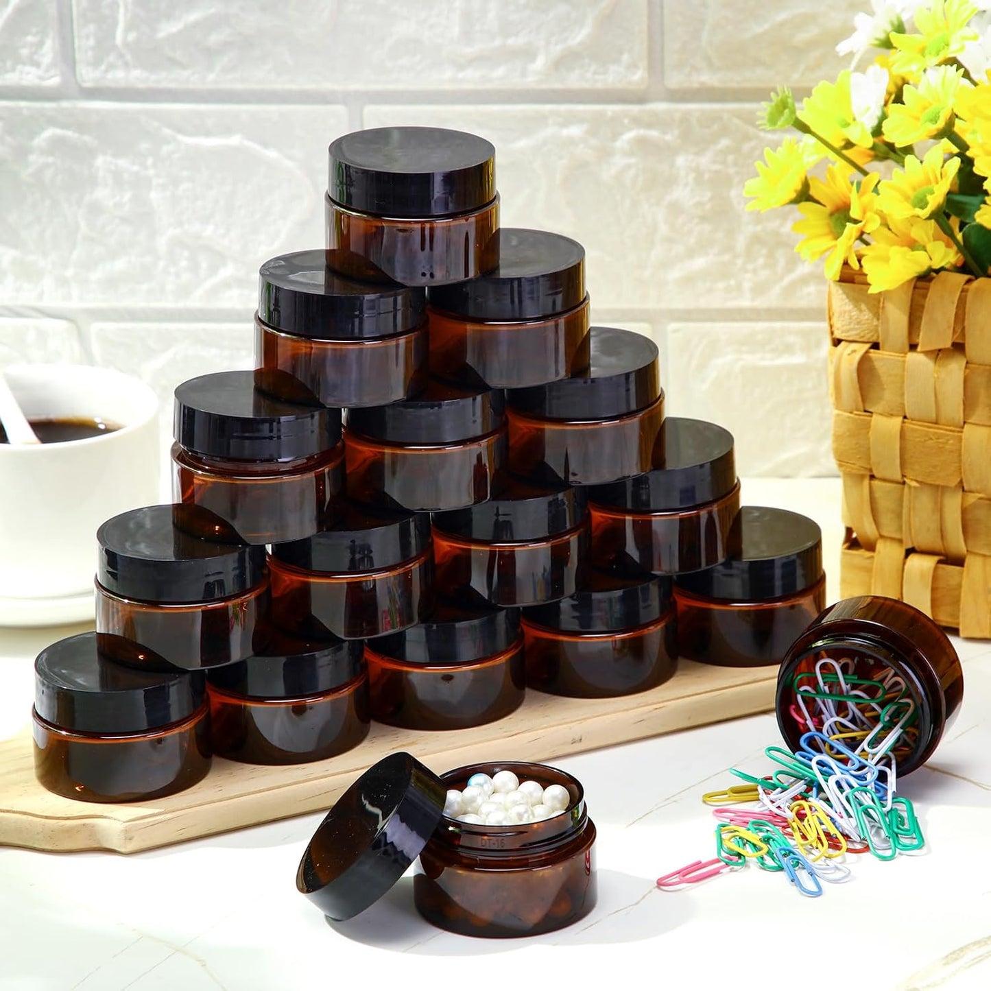 200 Pcs 1 oz Empty Bulk Plastic Container Jars with Lid Leak Proof Round Plastic Jars Small Cosmetic Travel Containers for Storage Makeup Creams Lotion Ointments, Amber-GlimoraGlow