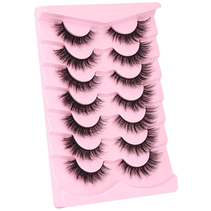 Kiromiro Lashes False Eyelashes Cat Eye Faux Mink Lashes Wispy Strip Lash 6D Volume Fake Lash Natural Look Eyelashes Pack 7 Pairs-GlimoraGlow