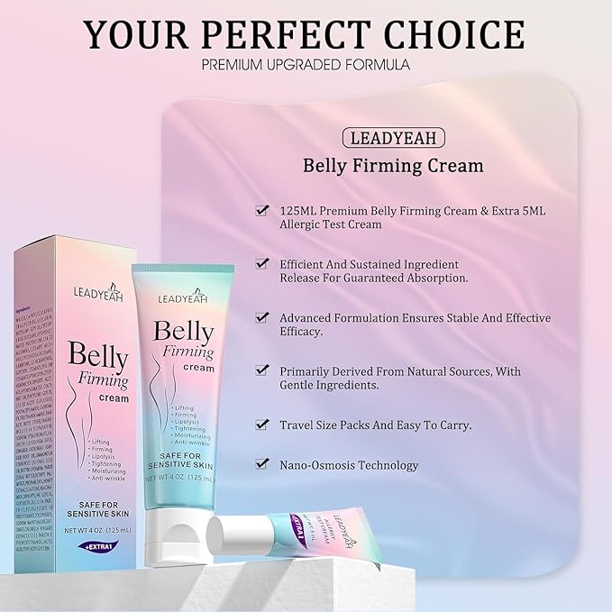 B Flat Belly Firming Cream - Moisturizing, Lifting, Firming for Stomach, Thighs and Butt, Body Lotion gift for Women and Men, 125 ML +5 ML-GlimoraGlow