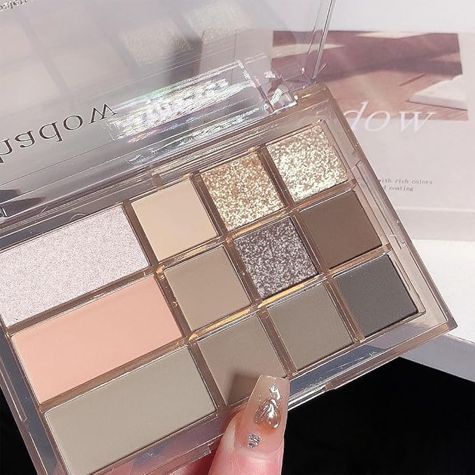 12 Girds Colorful Matte Shimmer Eyeshadow Palette for Eye Makeup,High Pigmented Eye Shadow Primers Powder Palet de sombras de ojos 12-A-GlimoraGlow