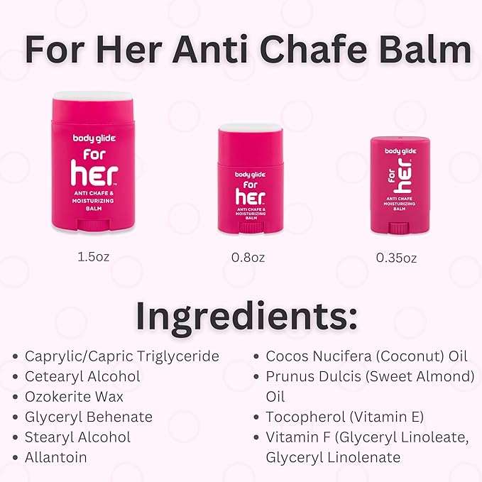 Body Glide For Her Anti Chafe Balm | Chafing stick with added emollients | Great for dry, sensitive skin and/or sensitive areas | Use on chest, bra, butt, groin, arm, and thigh chafing | 0.8oz-GlimoraGlow