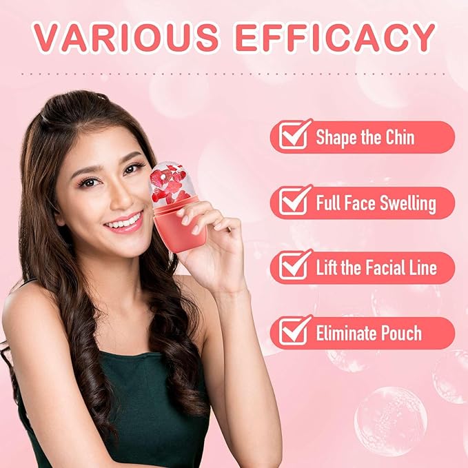 XHJRI Ice Face Roller Massager,Ice Cube Roller for Face, Eyes and Neck Naturally Conditioning and Skin Care,De-Puff Eye Bags,Reduce Migraine Pain,Reusable Massage Silicone Ice Mold (New Pink)-GlimoraGlow