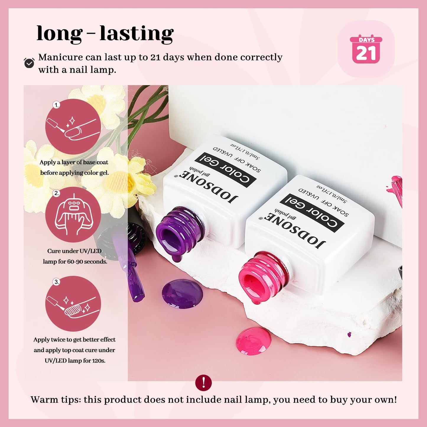 JODSONE 12 Bottles Gel Nail Polish Set Base Coat Glossy Top Coat Fast Drying Long Lasting Soak Off Wipe Free-GlimoraGlow