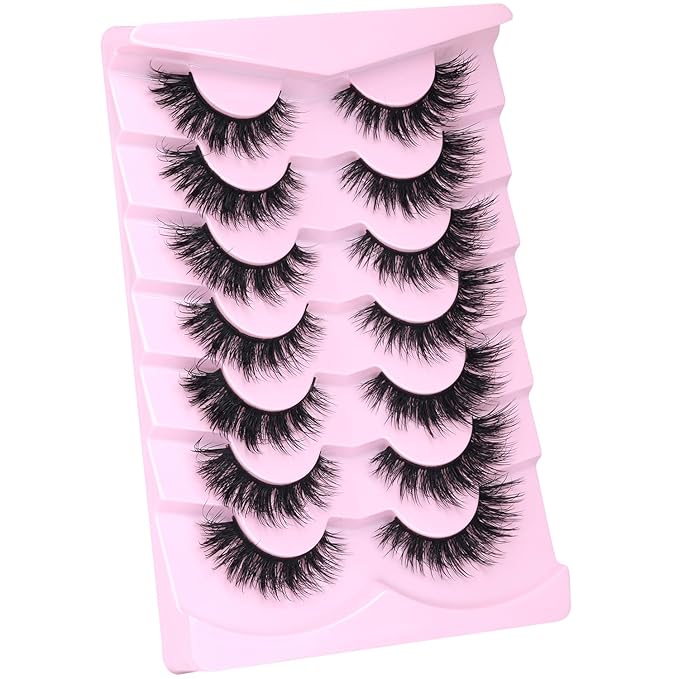 Mink Lashes Natural Look False Eyelashes Wispy Cat Eye Flat Lashes 3D Mink Lashes Natural Fake Lashes 15mm Strip Lashes Pack 7 Pairs by Kiromiro-GlimoraGlow