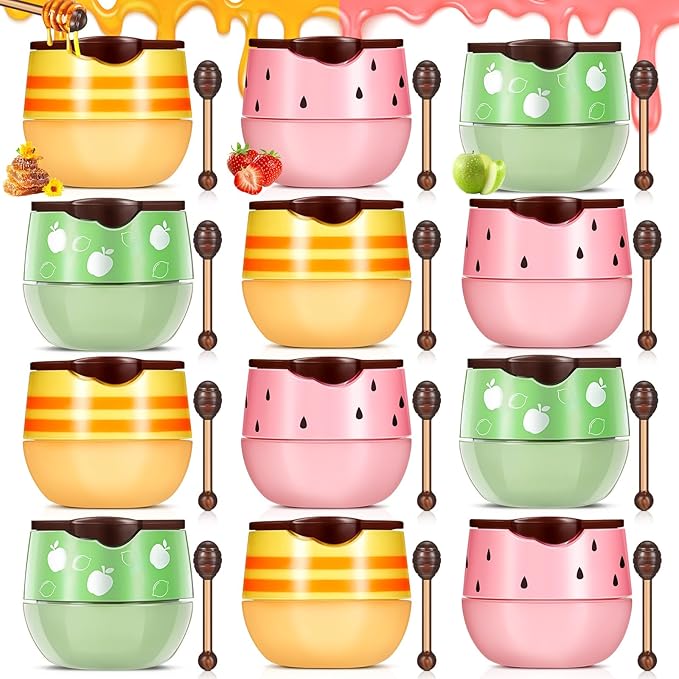 12 Pcs Bee Lip Balm Honey Pot with Brush Propolis Lip Mask Overnight, Moisturizing Hydrating Lip Sleeping Mask Prevention Dry and Cracked(Honey+Strawberry+Apple Lime)-GlimoraGlow