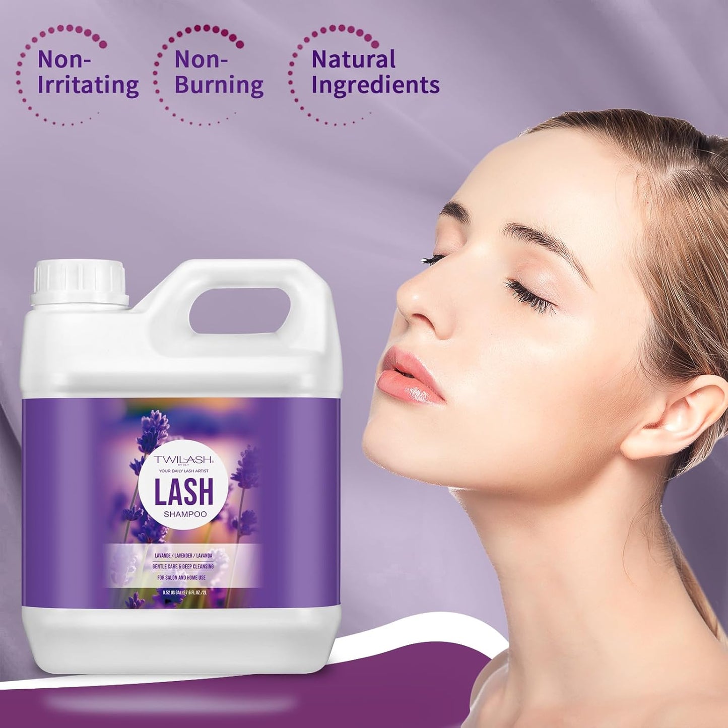 Lash Shampoo Bulk, Eyelash Cleanser for Extensions 2 Liters, Safe Makeup Remover, Non-irritating or Burning Eyelid Foaming Cleanser for Professional Salon and Home Use (Lavender-2L)-GlimoraGlow