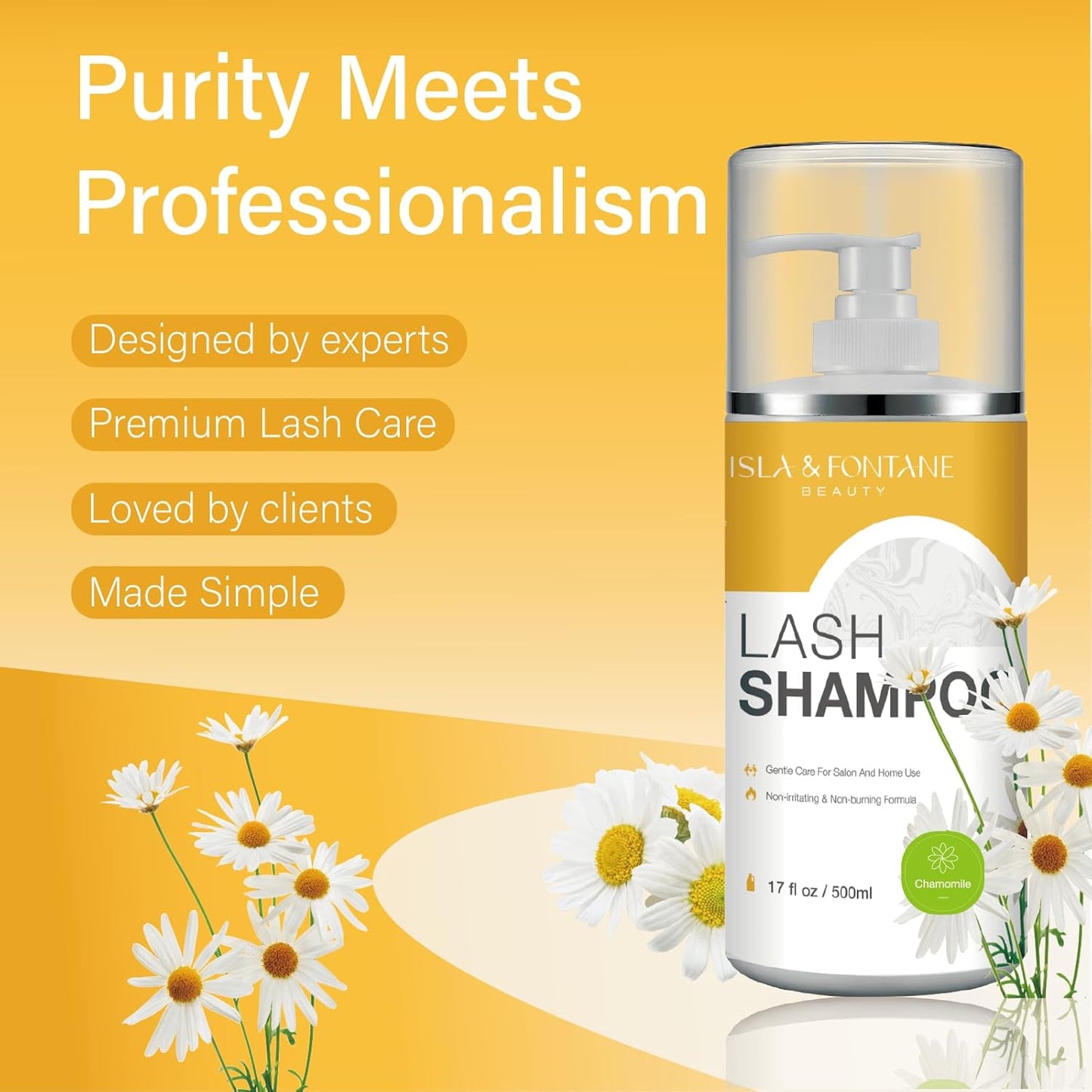 Isla & Fontane Lash Shampoo Bulk – Multi-Scent Series – 17 fl oz / 500ml | Gentle Eyelash Cleanser for Lash Extensions | Non-Irritating | Professional Lash Bath Foam For Salon And Home Use (Chamomile)-GlimoraGlow