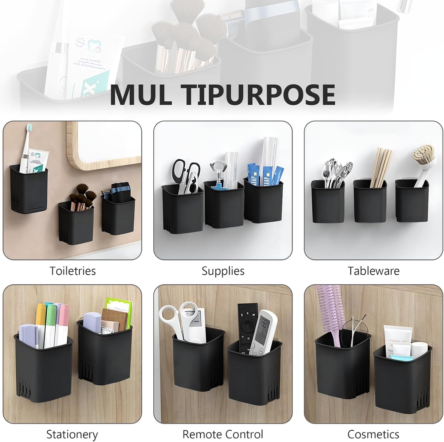 2 Packs Wall Mounted Toothbrush Holders, Self Adhesive Bathroom Toothbrush Wall Holder for Electric Toothbrush, Toothpaste, Razor,Shower Item (Black-GlimoraGlow