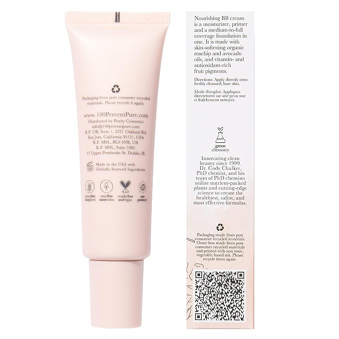 100% PURE BB Cream Shade 30 Radiance Full Face Coverage Skin Care & Glow - All-In-One Primer Concealer & Foundation Makeup - Shimmery, Dewy Youth Tan Color w/Warm Golden Undertone - Vegan - 1 Fl Oz-GlimoraGlow