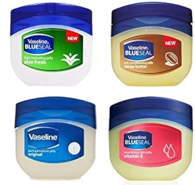 Vaseline Blue Seal Series (Variety 4 Pack)Cocoa Butter, Vitamin E, Aloe fresh, Original-GlimoraGlow