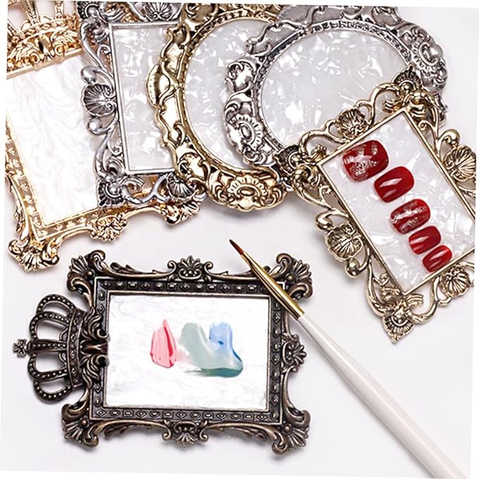 2 Pcs Nail Art Palette Nail Mixing Palette Polish Color Mixing Plate Golden Edge Nail Holder Display Board Heart Shape Cosmetic Mixing Tools (Gold)-GlimoraGlow