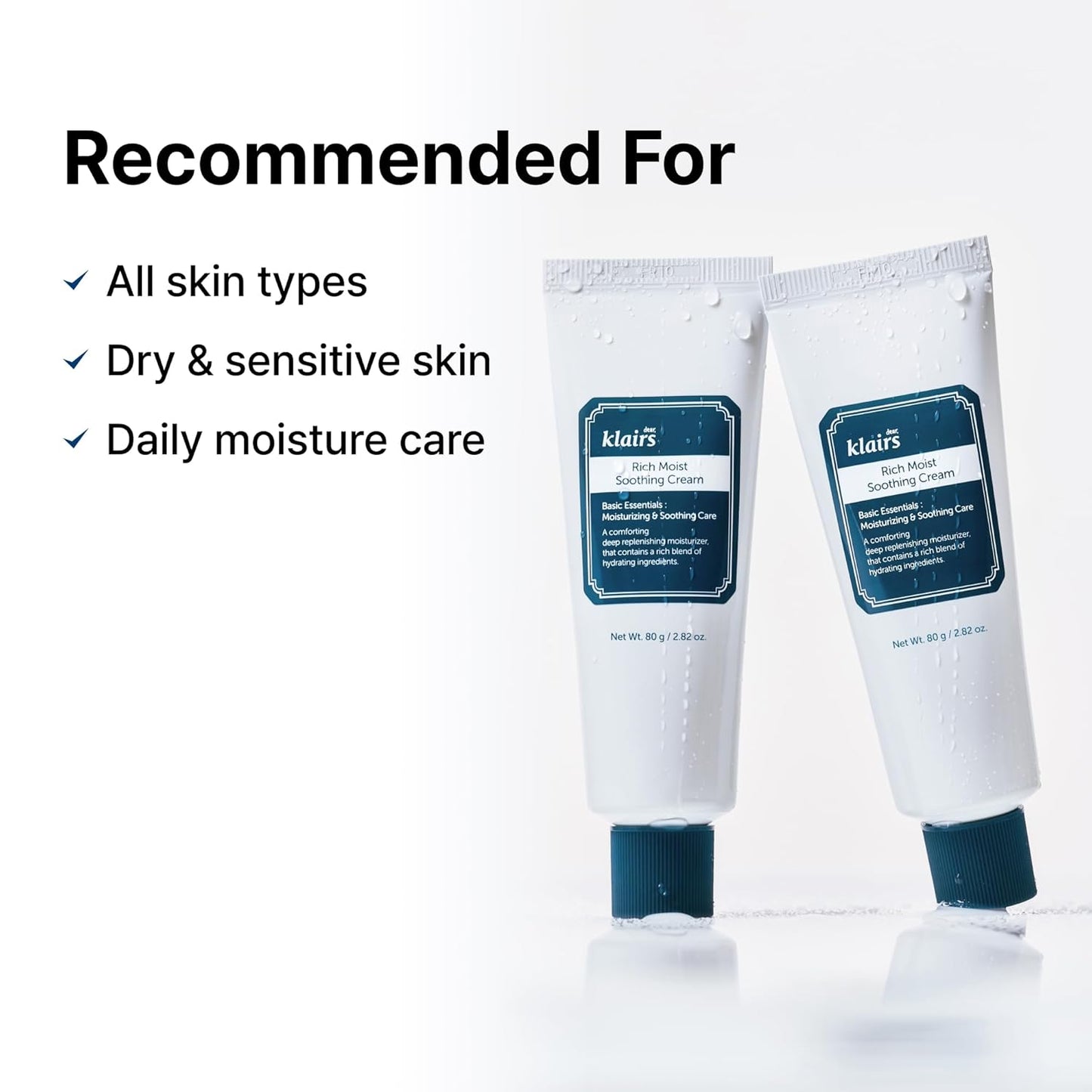 DearKlairs Rich Moist Soothing Cream 80ml, Repair Skin Barrier, Sensitive Skin, Hypoallergenic, Centella Asiatica, Ceramide, Moisturizer, Full Hydration, Non-sticky texture, Korean Moisturizer-GlimoraGlow