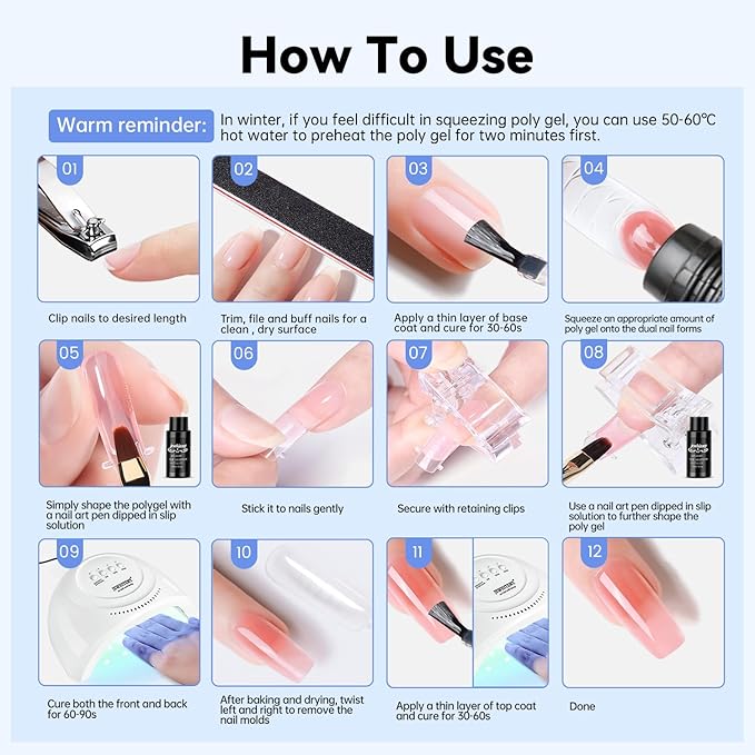 JEWHITENY 28 Colors Poly Nail Gel Set - 15ml Nude Pink Brown Black Grey Blue Yellow Tones for French Manicure DIY Nail Art Salon & Home Use Holiday Gift-GlimoraGlow