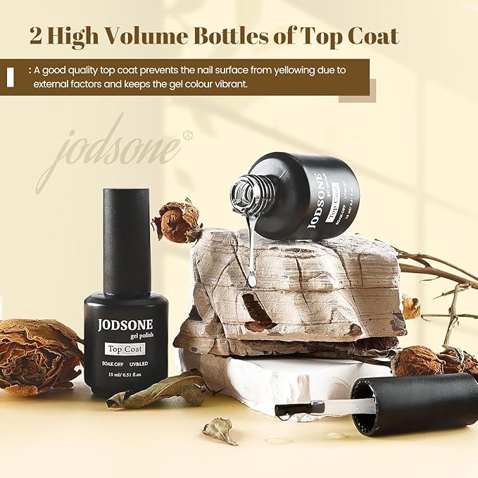 JODSONE 2 Bottles 15ml of Top Coat Gel Polish No Wipe Help Bright Manicure Need Lamp Cured-GlimoraGlow
